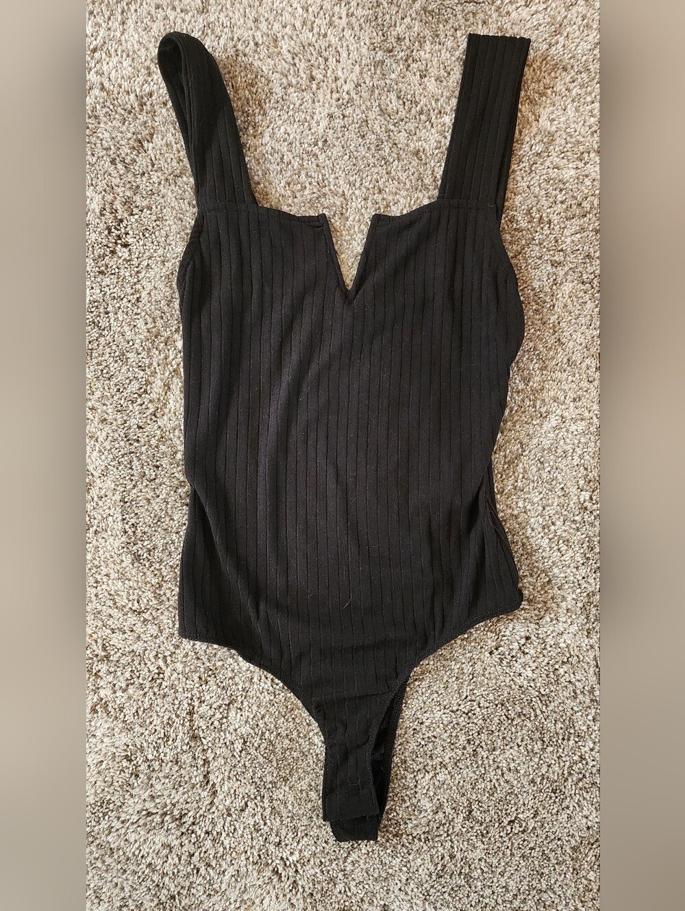 Moa Moa Black Ribbed V-Notch One-Piece Bodysuit